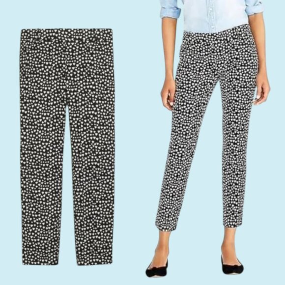 J Crew Mercantile Winnie Pants Women's Size 14 Black with Hearts Crop Comfort - Picture 1 of 14